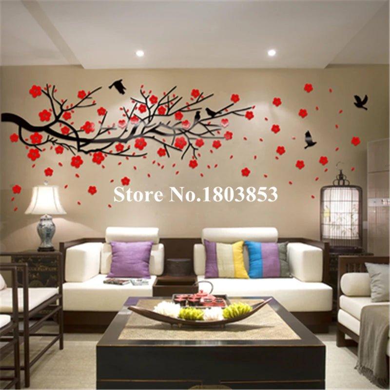 Chinese Plum Tree Crystal Acrylic Stickers - Ramkos Cozy Lights
