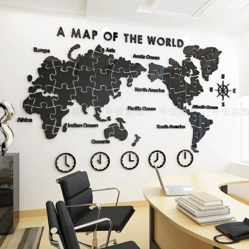 Puzzle World Map Wall Stickers - Ramkos Cozy Lights