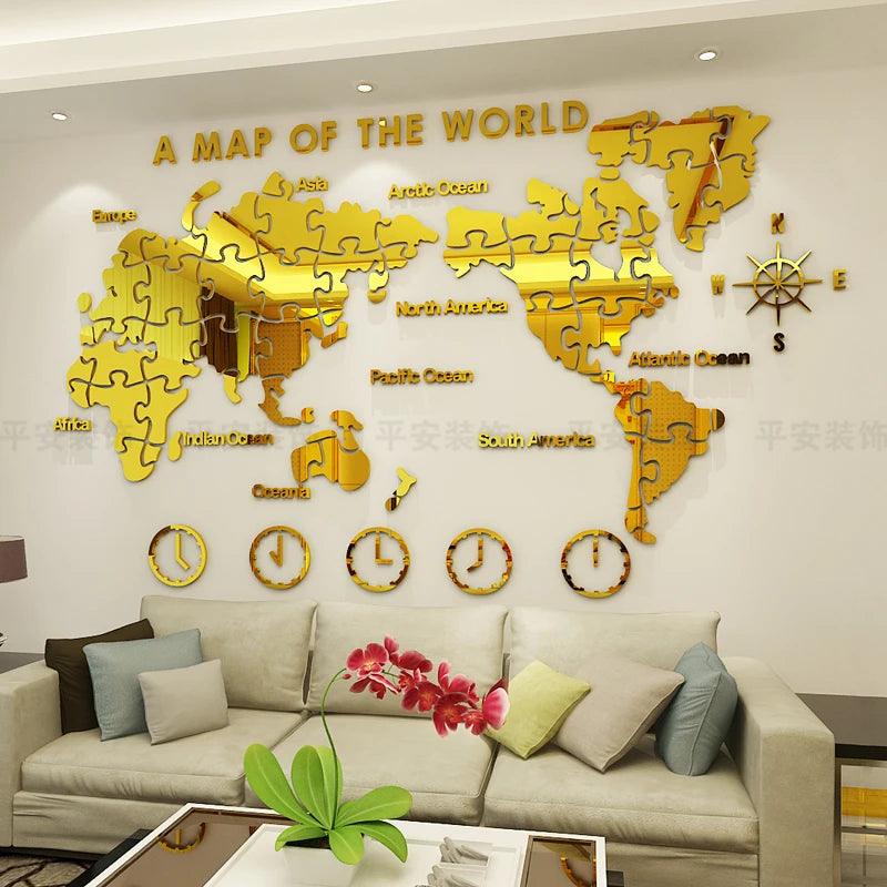 Puzzle World Map Wall Stickers - Ramkos Cozy Lights